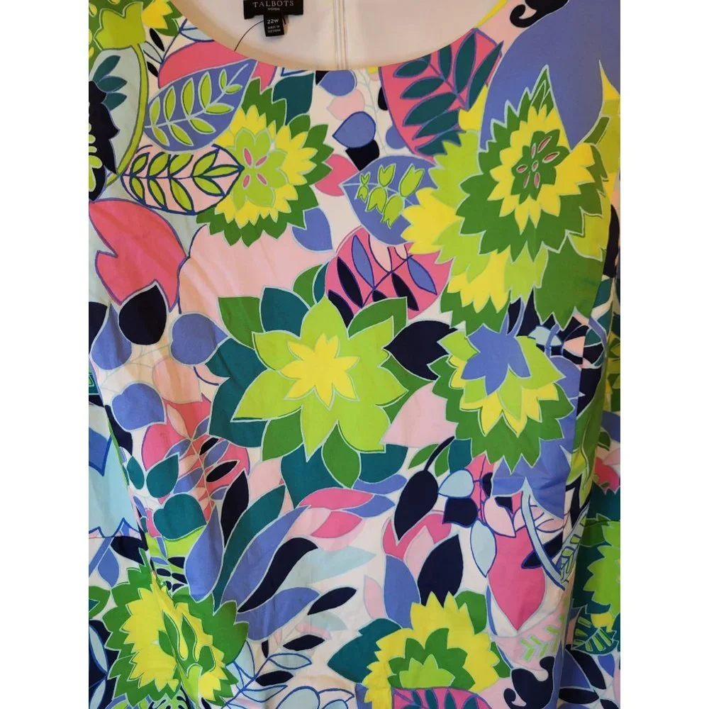 Talbots Bright Colorful Sleeveless Floral Sheath Ruffle Dress, 22W, Vacation Bea - Picture 4 of 7